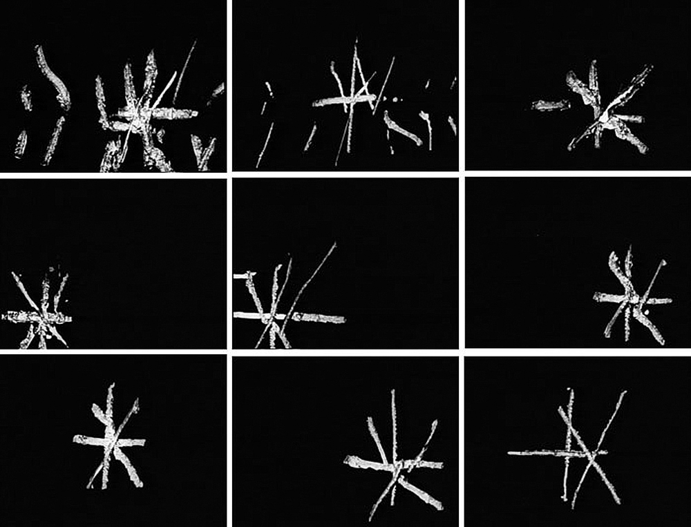 Stills of the asterisk sequence in Free Radicals (1958) A FILM BY LEN LYE. 5 mins, 16mm B & W, Sound.