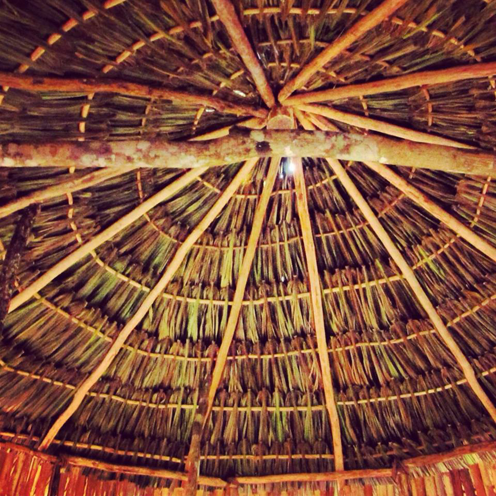 Beautiful octahedron roofing inside one of the palapas.