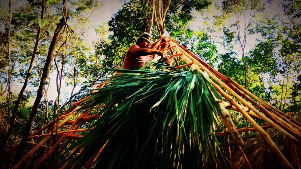 Building the Guano Palm Roof.