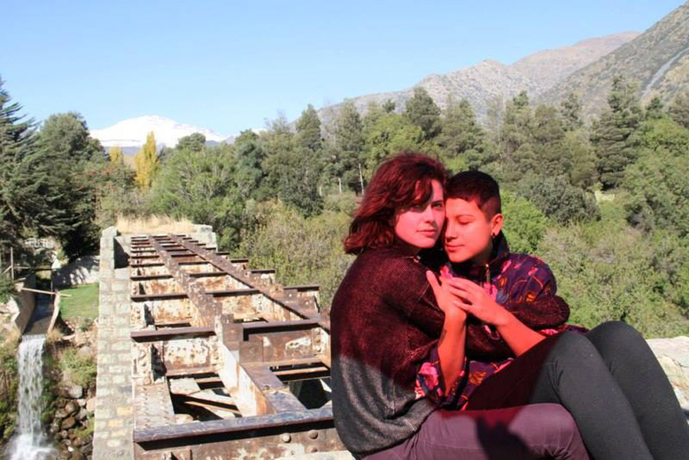 Amanda Sommer and Colombian artist Julieta Triangular, co-founder of The Celestial Twins (right) on set of her new film, Soledad Acuática (2013). On an abandoned bridge in the mountains of Cajón del Maipo, Chile.