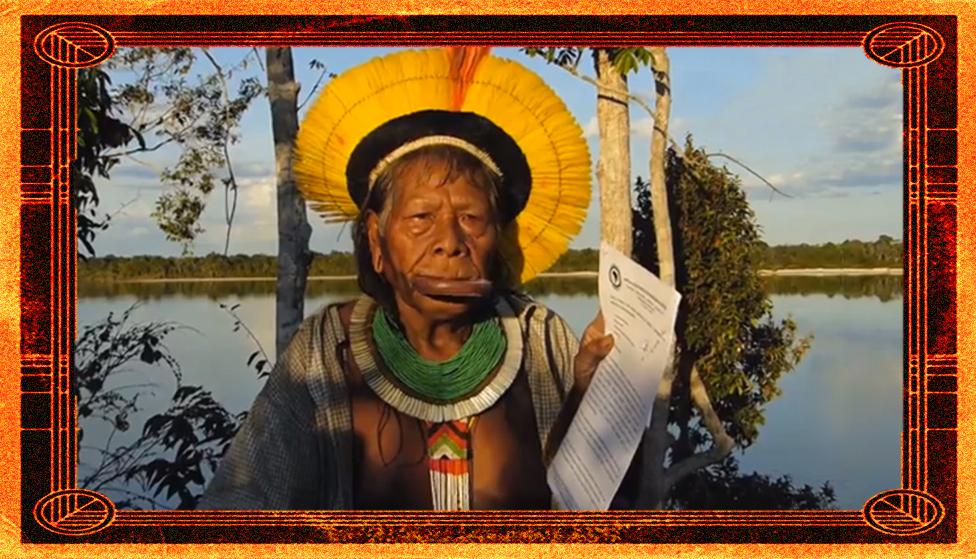     Cacique (Chief) RAONI, leader of the Kayapo people, Mato Grosso, Brazil. Video message recorded in the Metuktire village, Kapot-Jarina indigenous land. www.raoni.com / Planète Amazone production.