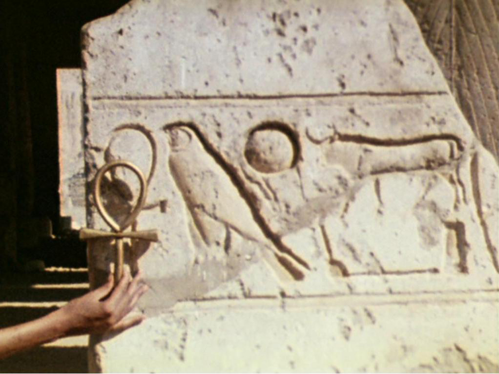 The ankh - symbol of transformation, alchemy and eternal life - in the temples of ancient Egypt in Luxor. A still from Lucifer Rising (1966-1980), a film by Kenneth Anger. Colour, 16mm, 28mins.