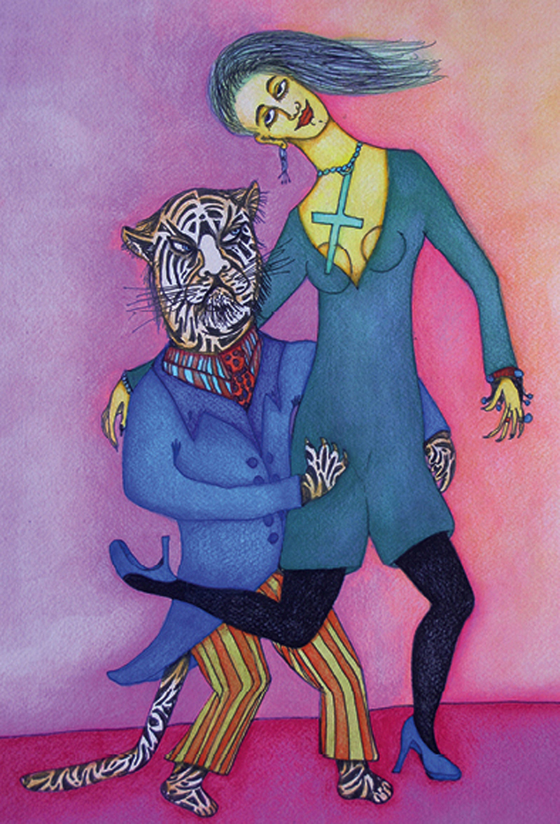 Tango du Tigre (2014) Mixed on paper by Alejandro Jodorowksy and Pascale Montandon. 41 x 31 cm 