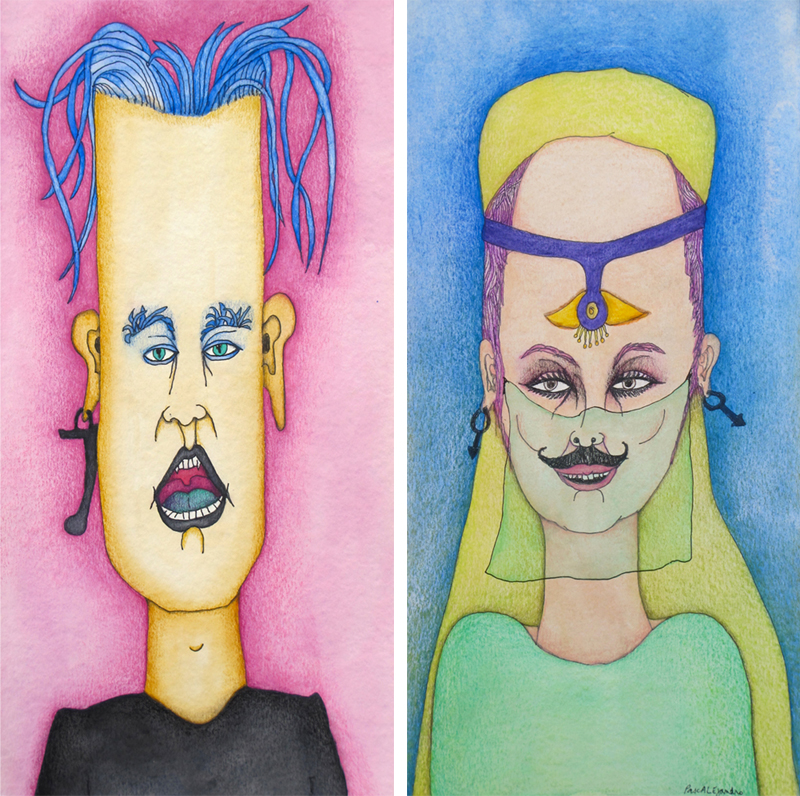 Left: Banana Boy (2014) Mixed on paper by Alejandro Jodorowksy and Pascale Montandon. 40 x 20 cm