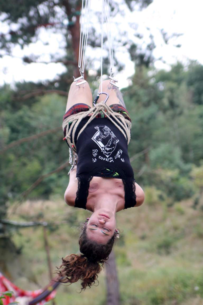 Helena during her suspension at the Superfly Summer Camp in the forests of north-western Germany. Photo Martin Villiam Jensen.