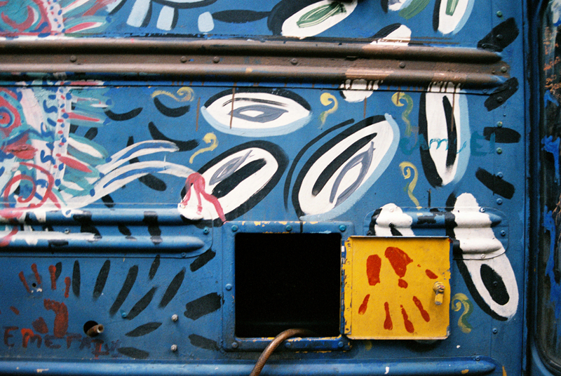 Artwork on Gas tank for the Dream Machine. Reminiscent of Aboriginal hand print art.