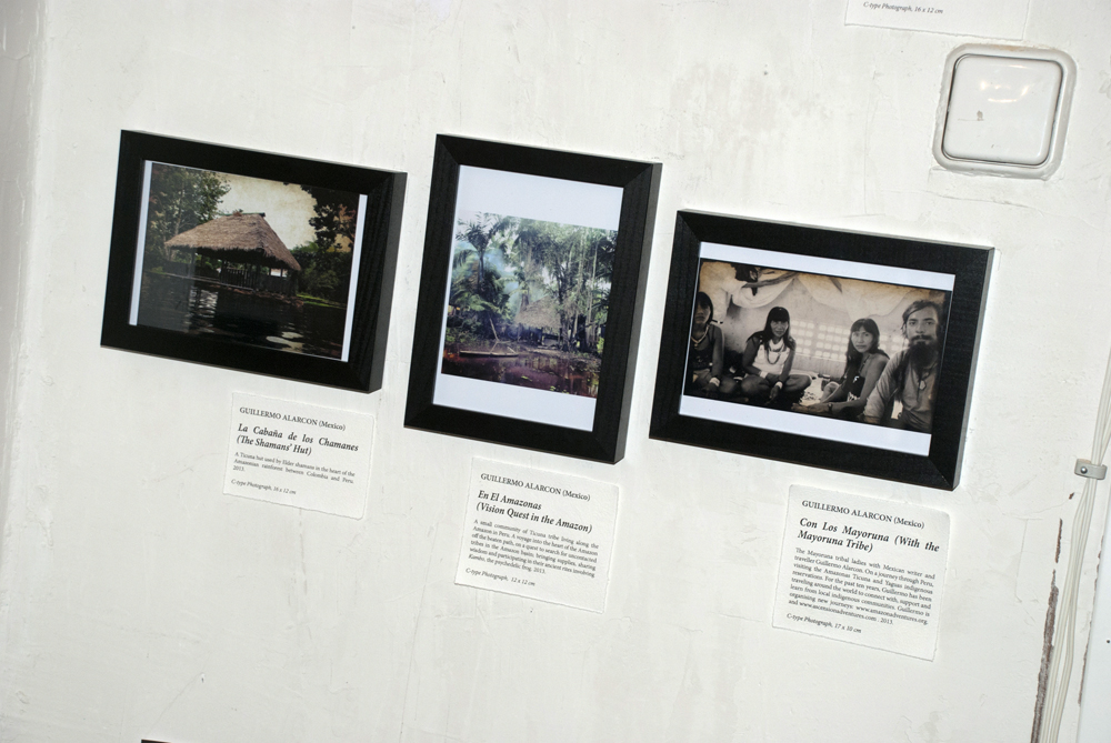 Works by Guillermo Alarcon: La Cabaña de los Chamanes (The Shaman's Hut) (2013), En El Amazonas - Vision Quest in the Amazon (2013) and Con Los Mayoruna (With the Mayoruna tribe) (2013).