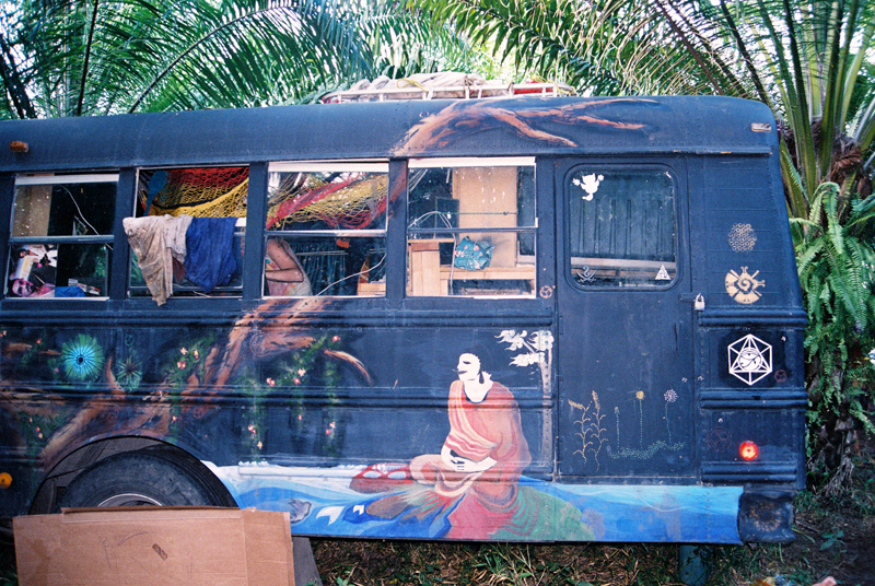 Meditative side view of the Co-Laboratory bus... With a tribute to the Mayan symbol of HUNAB KU.