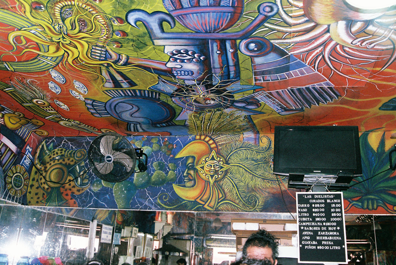 Another view inside Las Duelistas with the pulque menu (on the right). Avena is my particular favourite...