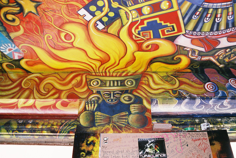 A fiery tribute and scrawled messages by visitors of Las Duelistas.