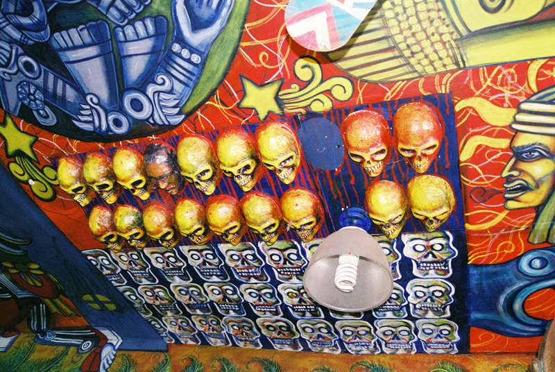 Rows of skulls on the ceiling of Las Duelistas.