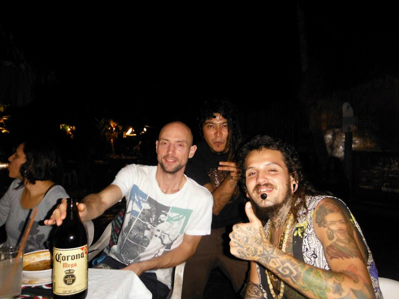 VASILY MARKELOV (Psykovsky), ANDREI SKY WALKER, and IMIX JAGUAR (Founder of Popol Vuh Records and Popol Vuh Festival) having some beers in the jungle.