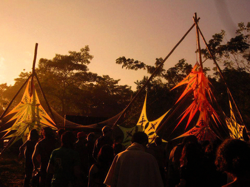 Solar salutations: the sun rising over the festival.