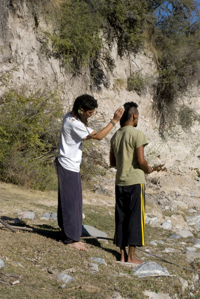 Mexican friends Pacman and Christo with crystals in the desert.