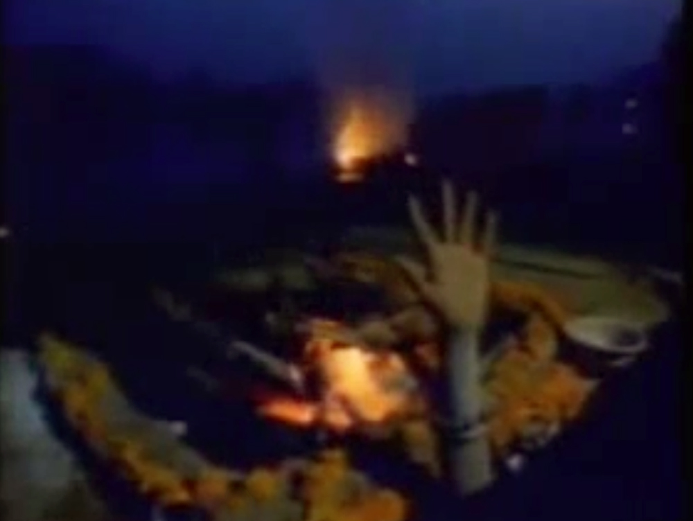 Baba rising in the cremation ghat at midnight for meditation. A still from Sadhus: India's Holy Men/Living With The Dead (1995), a film by Rajesh Bedi and Naresh Bedi. Colour, 50 mins.