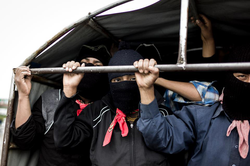 Zapatistas' silent demonstration on 21. December 2012, Palenque, Mexico. Photographed by Noam Chojnowski.