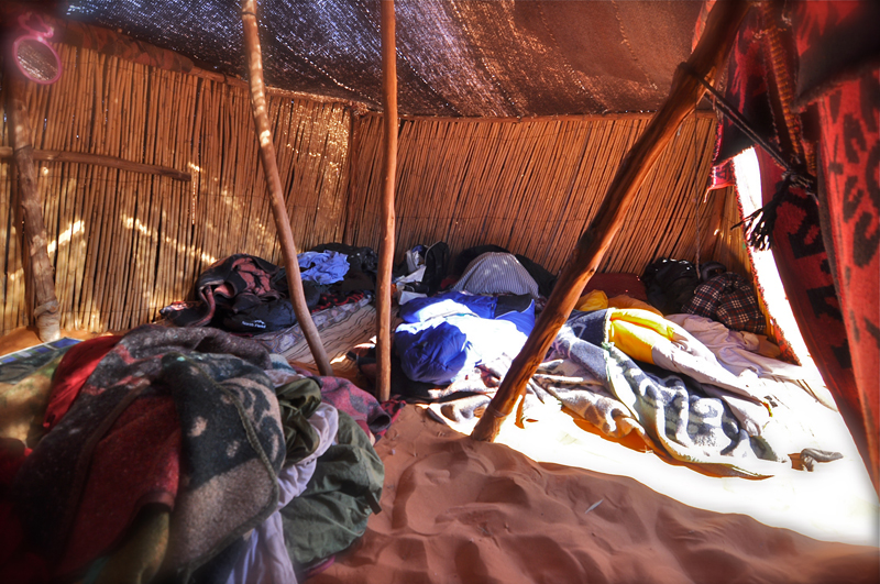 Desert home: Fabrice Knecht's bed during the week.