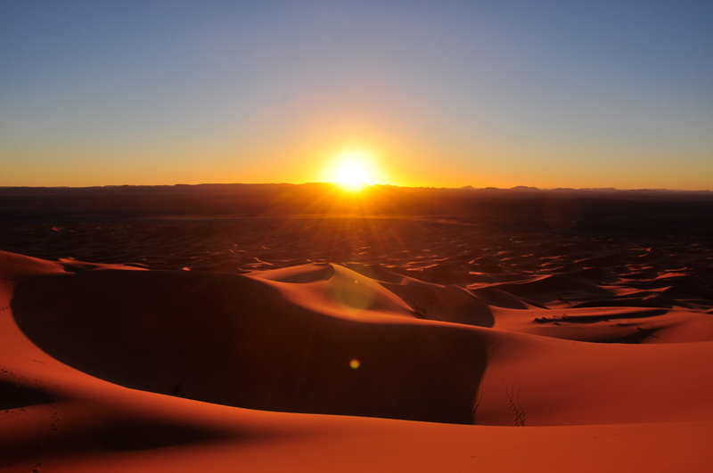 The endless desert at sunset.