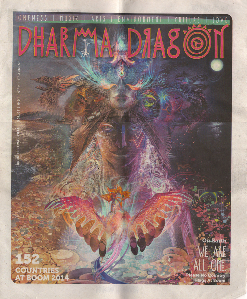 The Dharma Dragon newspaper - a creation for Boom Festival.