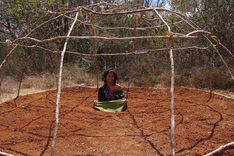 "Traditional Temazcal sweat lodge being built on Lemurian land! The first structure model was built by our friend from France. The project then became instead a sacred womb for shamanic ceremonies. Another project went underway to build another Temazcal, utilising more of a sacred alignment with the sun's path and the amount of sticks used" says Guillermo.