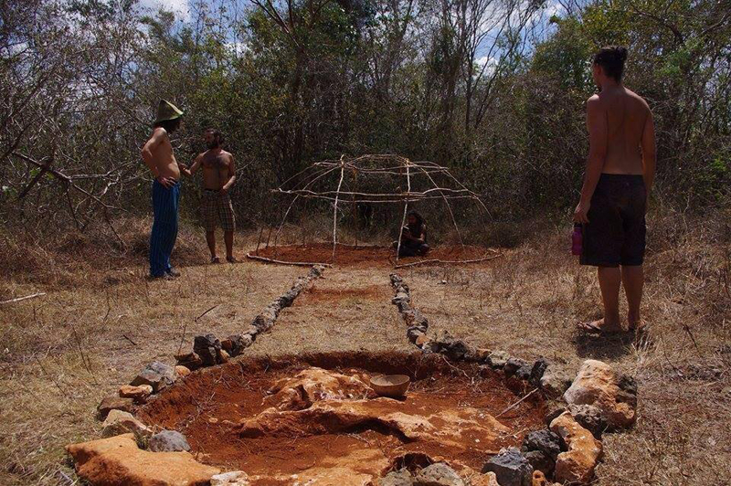 A view over the traditional Mayan Temazcal sweat lodge under construction