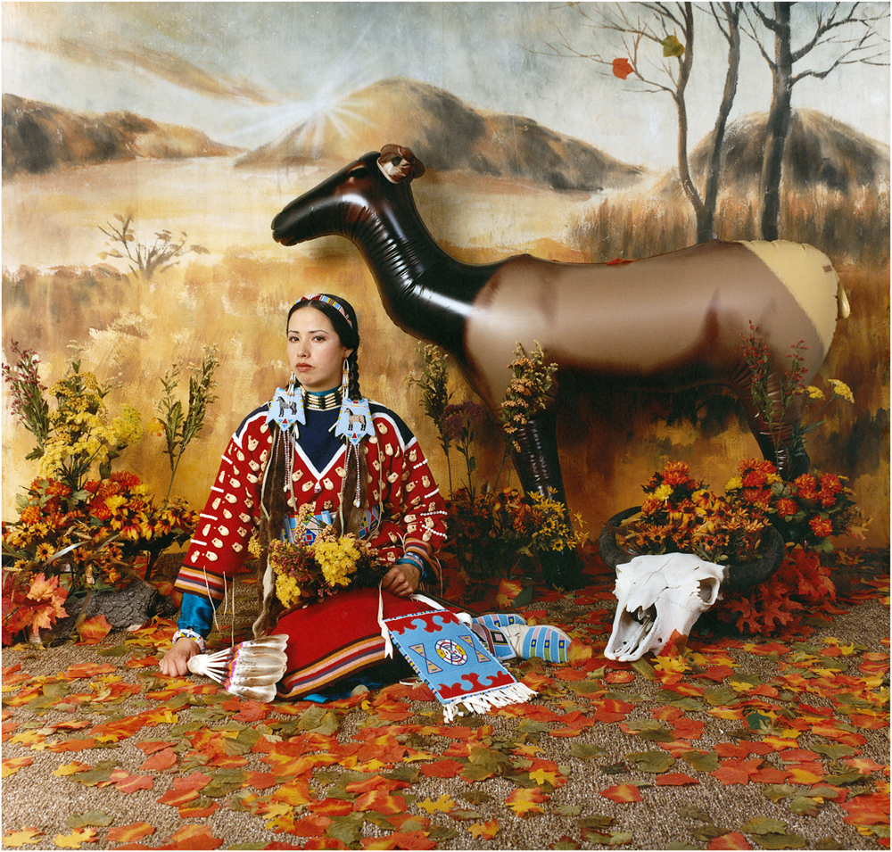 Four Seasons Series, 2006 by Wendy Red Star (1981-), Crow, Billings, Montana. Archival pigment print on Museo silver rag on dibond 35.5 x 37 in. each panel. Collection Nerman Museum of Contemporary Art, Johnson County Community College, Overland Park, Kansas.
