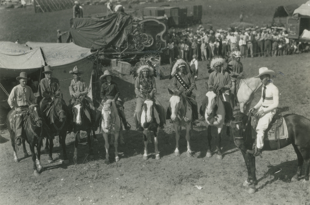 Group on Horseback, c. 1928. Horace Poolaw (1906-1984), Kiowa, Oklahoma 8 in. x 10 in. Horace Poolaw Collection, University of Science & Arts of Oklahoma.