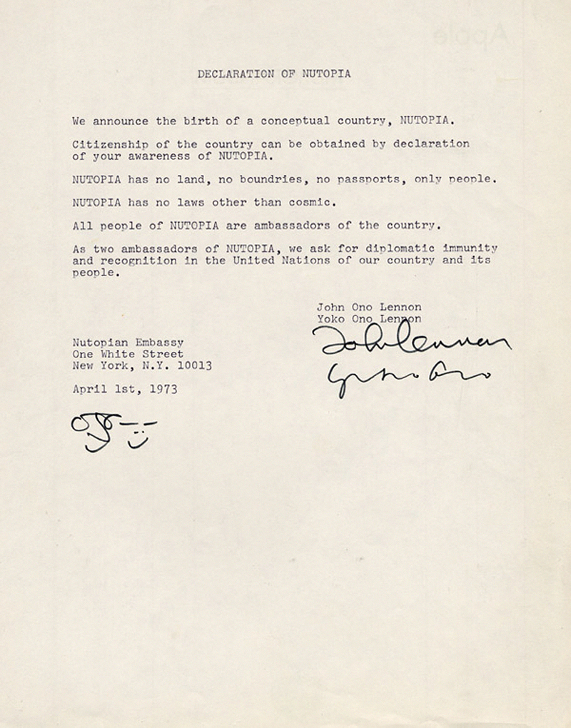 The statement by Yoko Ono and John Lennon, April 1st 1973.
