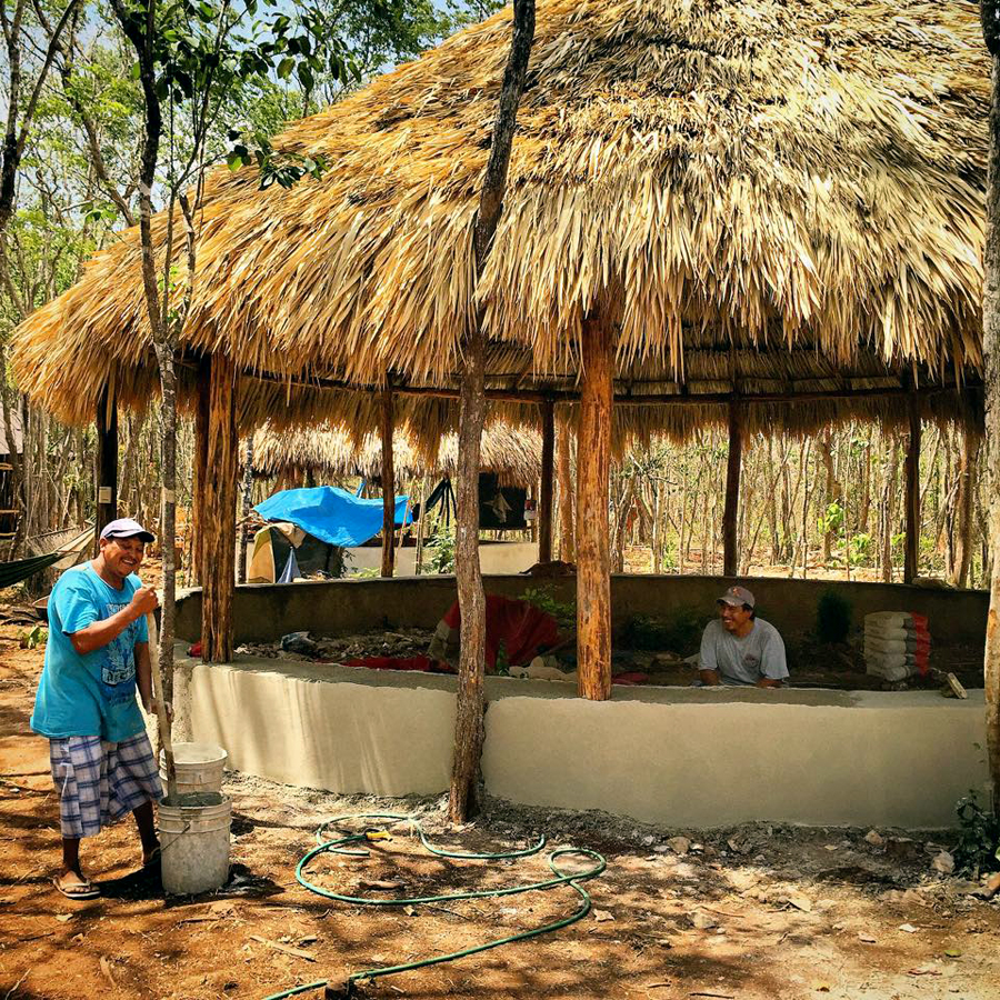 Meditation hall palapa foundation almost completed.