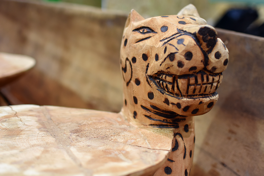 Jaguar seat inside the Canoe of Life, sculpted by people from Sarayaku. 